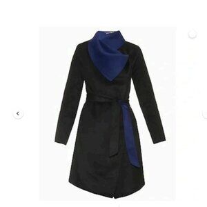 DIANE VON FURSTENBERG Marilyn Reversible 2-TONE WOOL BLEND WRAP COAT Black/Blue